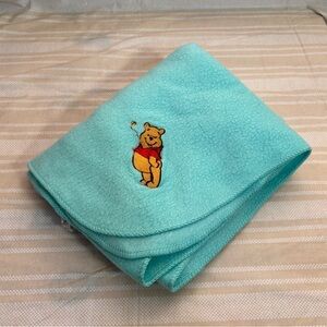 Vtg Disney Baby Winnie the Pooh Green Fleece Blanket Embroidered Vintage 36 X 42